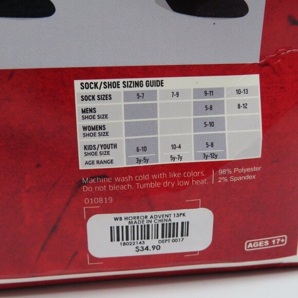 Bioworld HORROR 13 Scary Days of Socks Advent Box Men One Size Ankle Crew - Picture 6 of 10